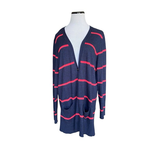 Old Navy Womens Boyfriend Cardigan Size XXL Blue Striped Light  Academia Preppy - Picture 3 of 14